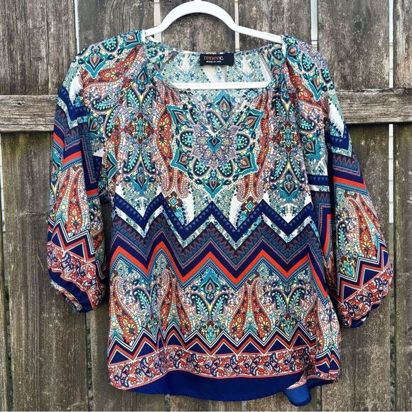 Renee C Paisley Multicolor Bohemian Top XL - Picture 2 of 5